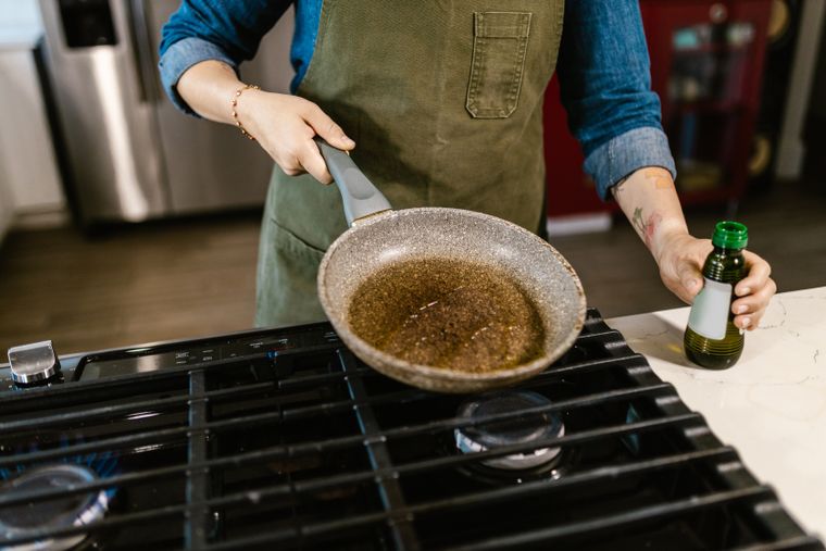 Food frying in a kitchen