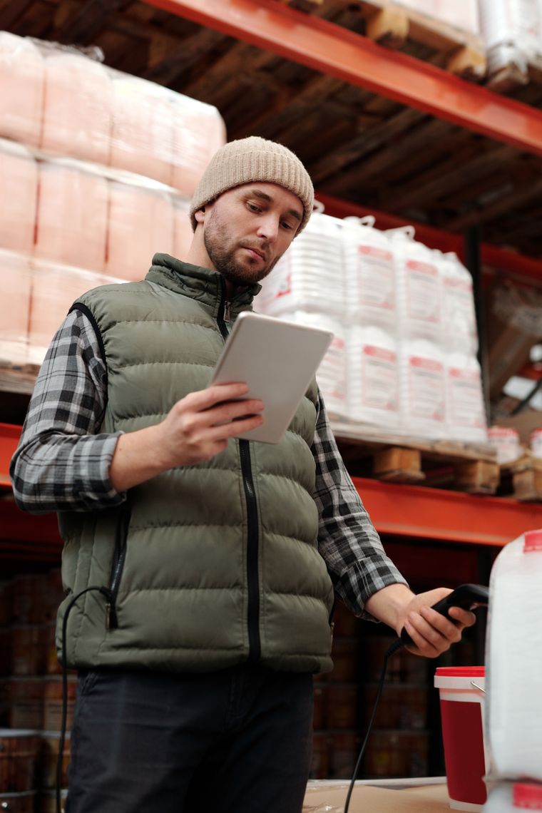 Inventory being checked in a warehouse