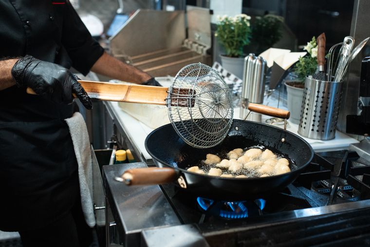 Food frying in a kitchen