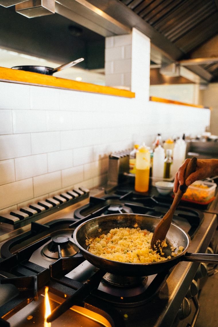 Food frying in a kitchen